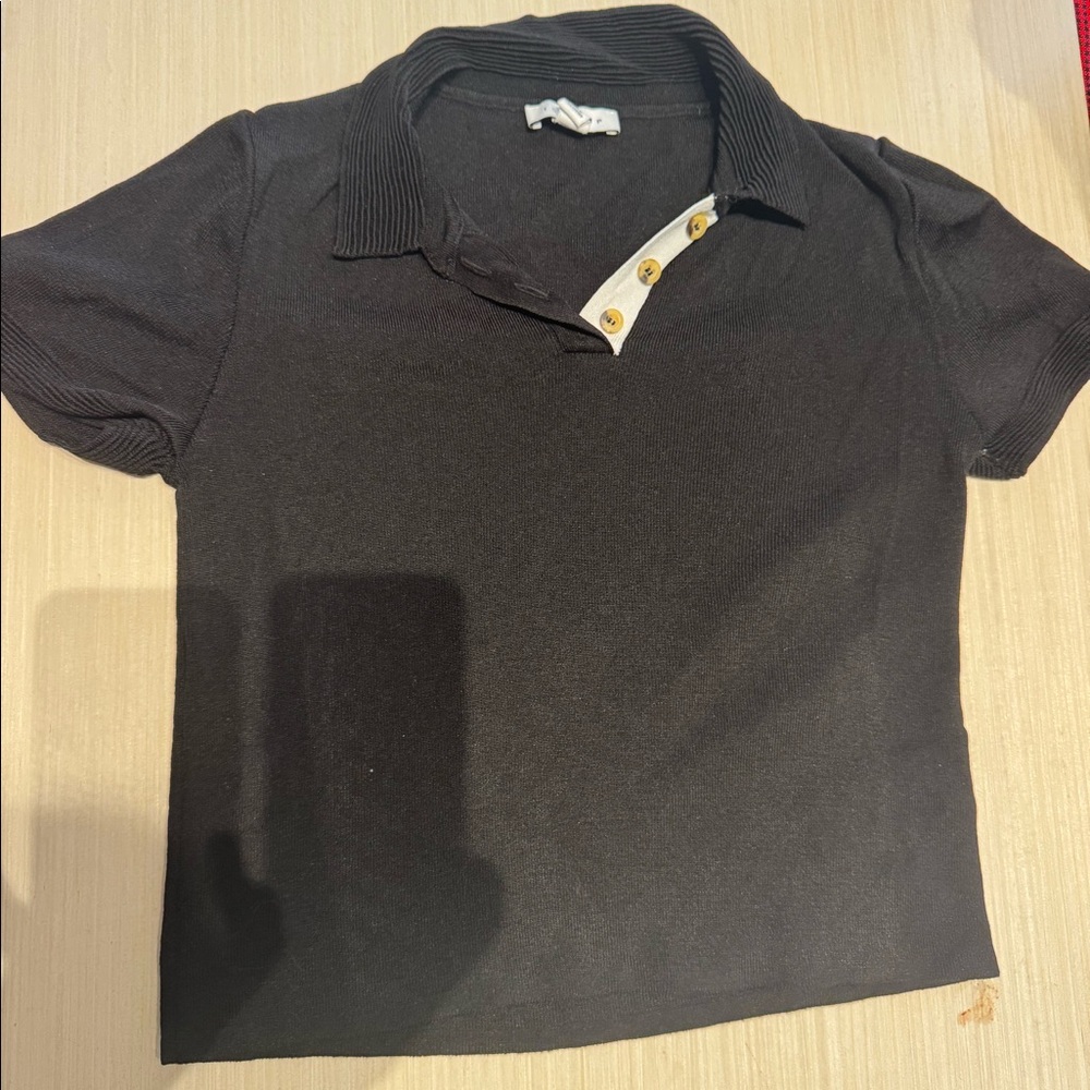 Black cropped polo shirt from Topshop